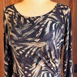 Anne Klein Ruched Waist Polyester Blend Sheath Dress, Sz L, Brown/Cream/Black